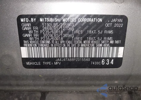 2023 Mitsubishi Outlander Es 2.5 S-Awc z USA, uszkodzony, nr VIN JA4J4TA88PZ015540